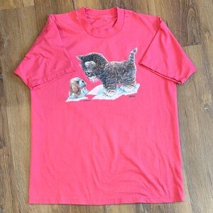 Vintage Giordano Art LTD. Kitten with stuffed puppy Women's T-Shirt (Size: XL)
